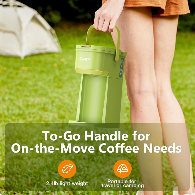 Tastyle Single Serve One Cup Coffee Maker, for K Cups and Grounds, Mini Coffee Maker with Portable Handle, 6 to 12 Oz Brew Size, for Travel, Camping, Office, RV and Dorm, 120V, Lime Green - Image 4